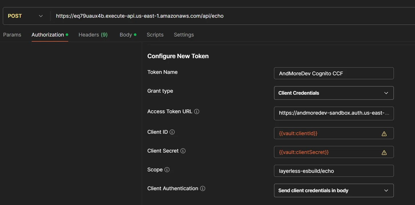 Postman Authorization Configuration with all the values mentioned above filled in