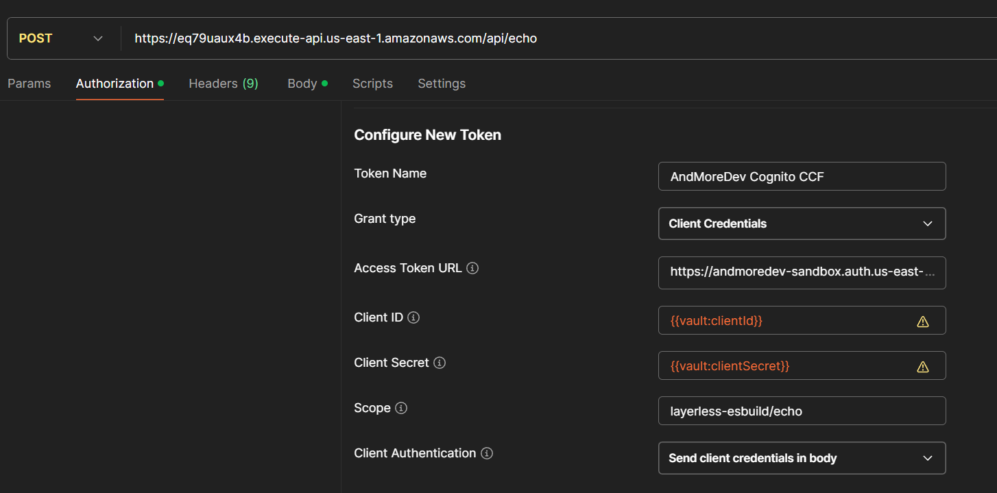 Postman Authorization Configuration with all the values mentioned above filled in