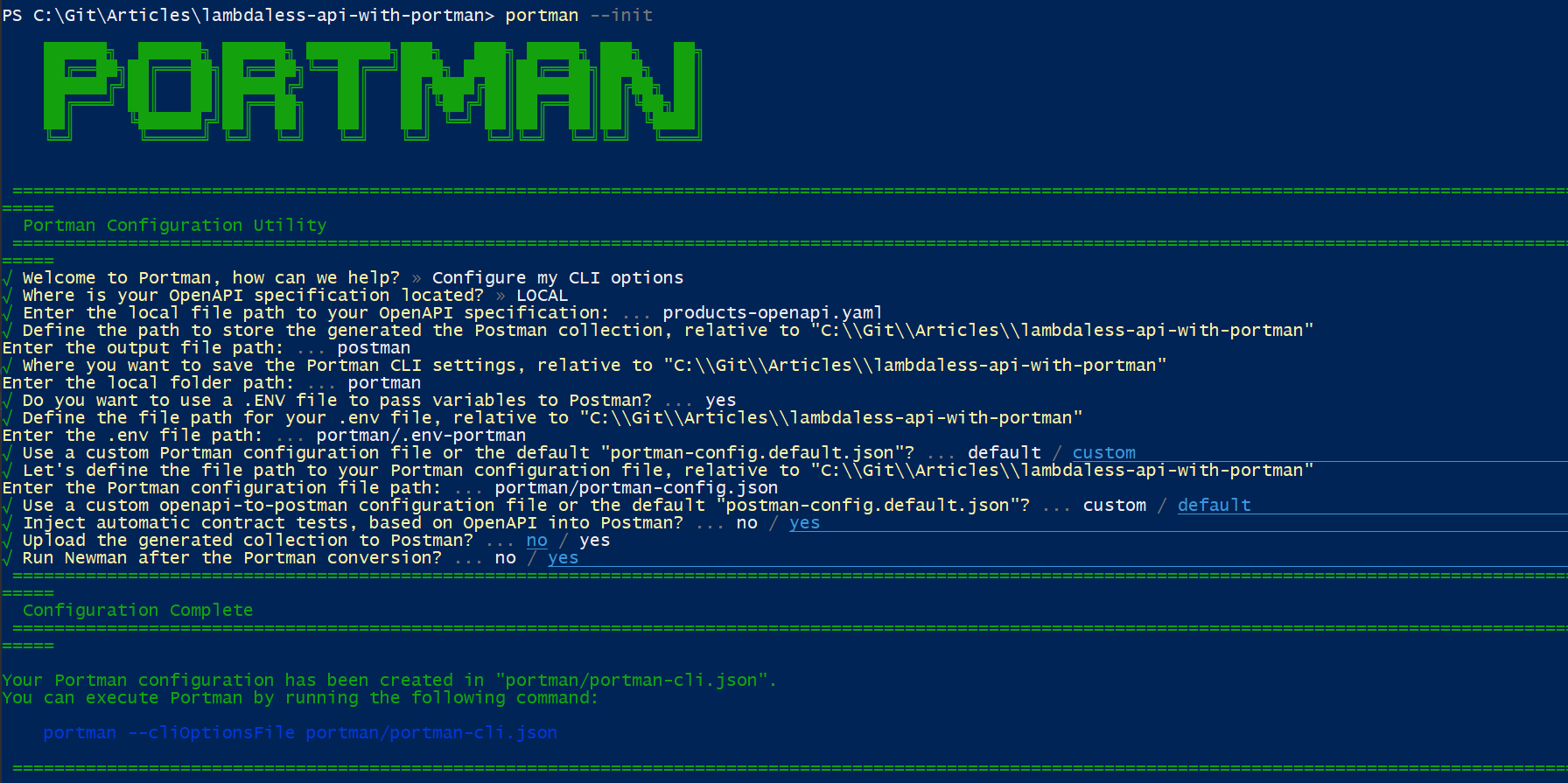 Portman CLI Configuration