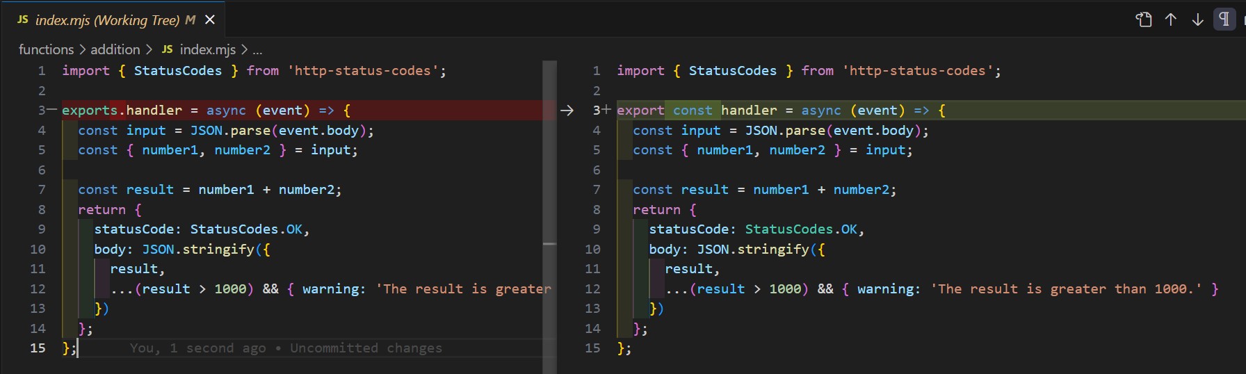 Diff file showing how exporting functions changes